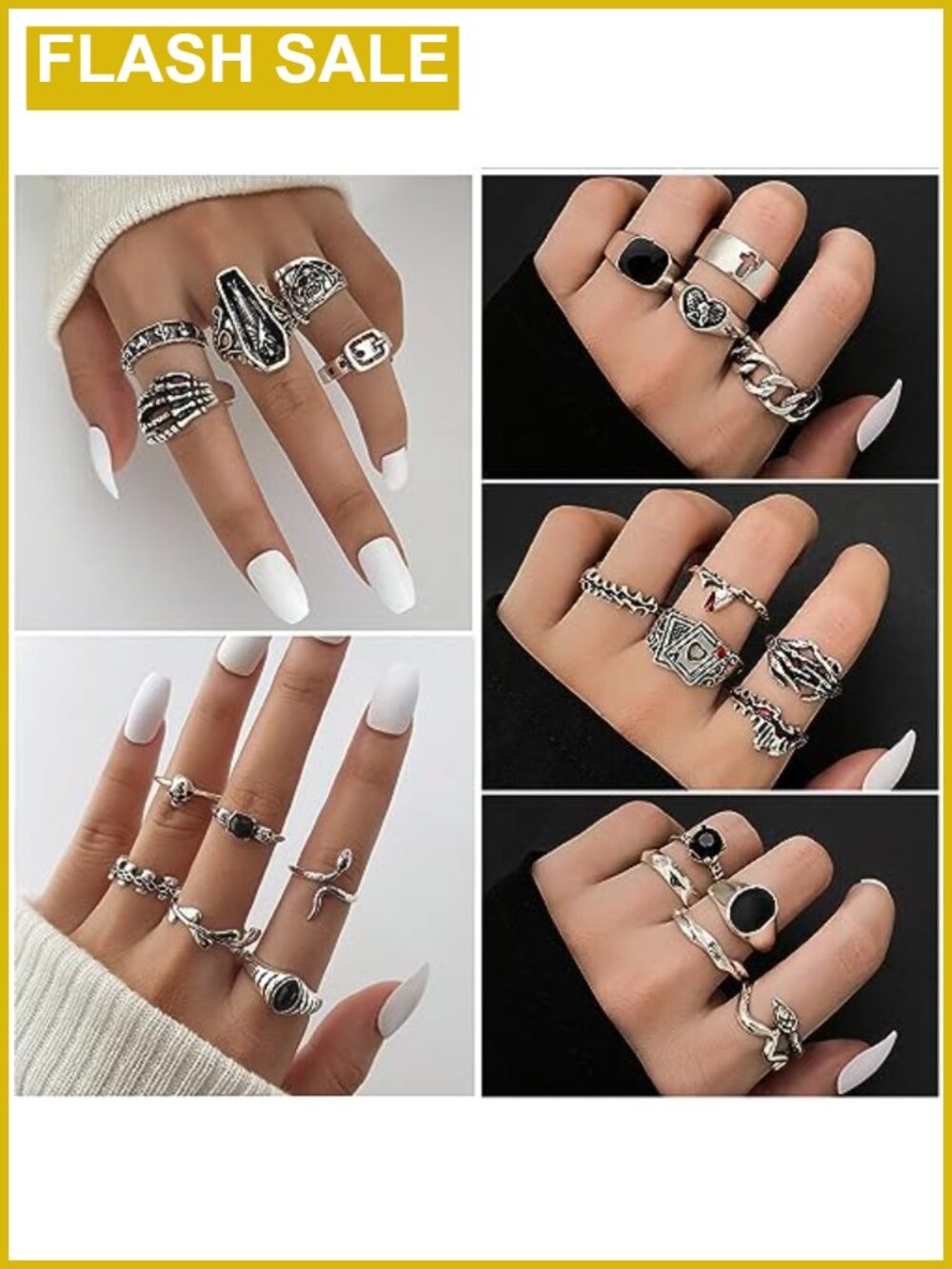 Vintage Silver Knuckle Rings Set Stackable Midi Boho Statement Rings - Picture 3 of 6